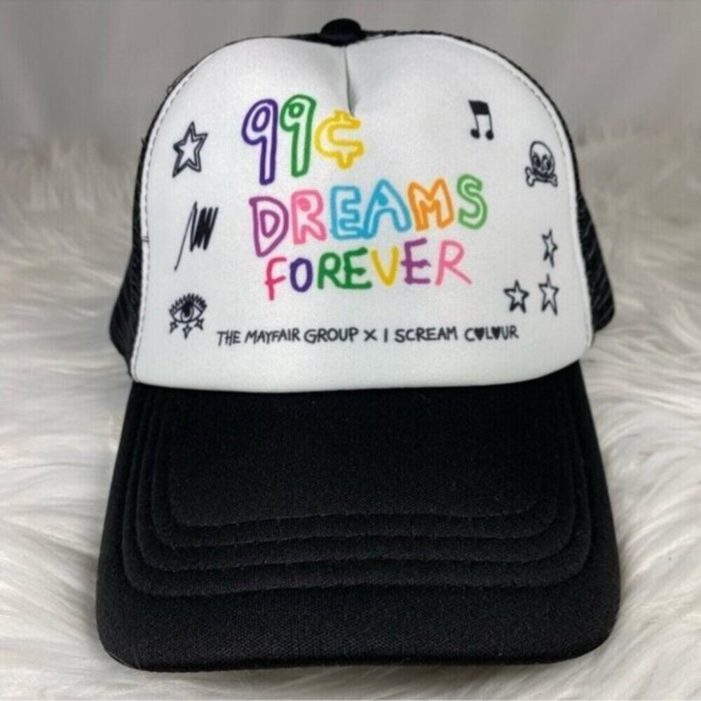 Mayfair Women I Scream Colour 99 Cent Dreams Forever Trucker Hat Black White NEW